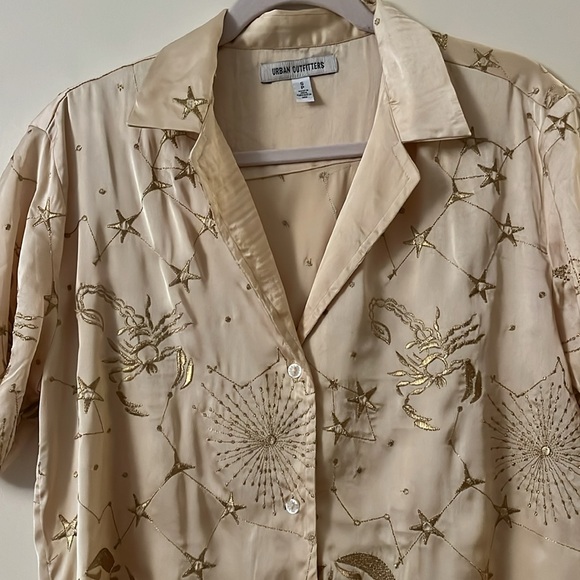 Urban Outfitters Gold Zodiac Embroidery Button Down Shirt - Picture 2 of 5